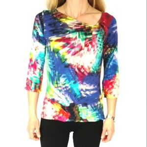 Peck & Peck Asymmetrical Fractal Rainbow Top sz M